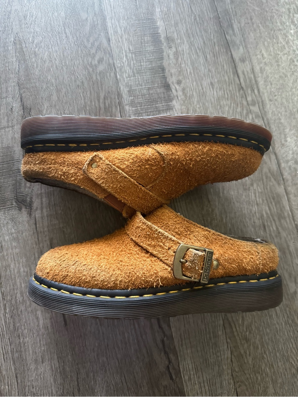 Dr. Martens Suede Clogs Isham Mules Buckle Tan Brown